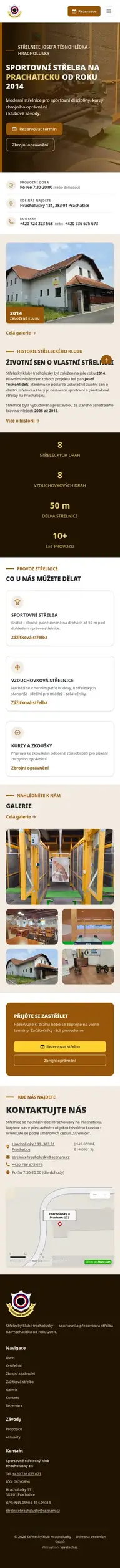 Web Střelnice Hracholusky na mobilu